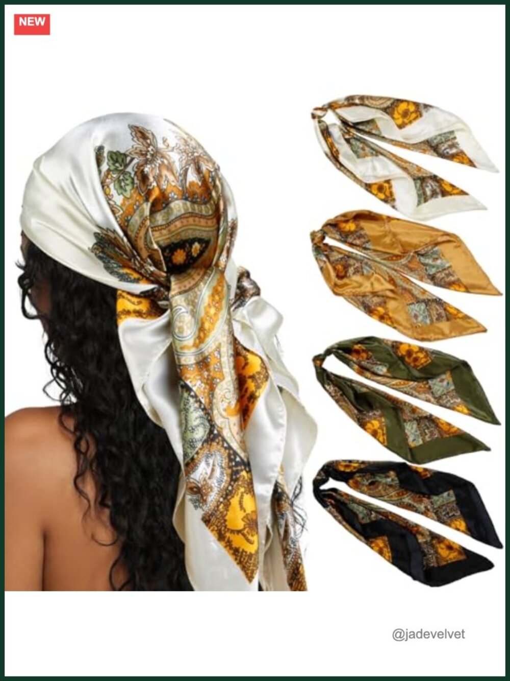 4-Pack Silk Blend Square Hair Scarves for Women, Headscarf & Bandana, 35x35
